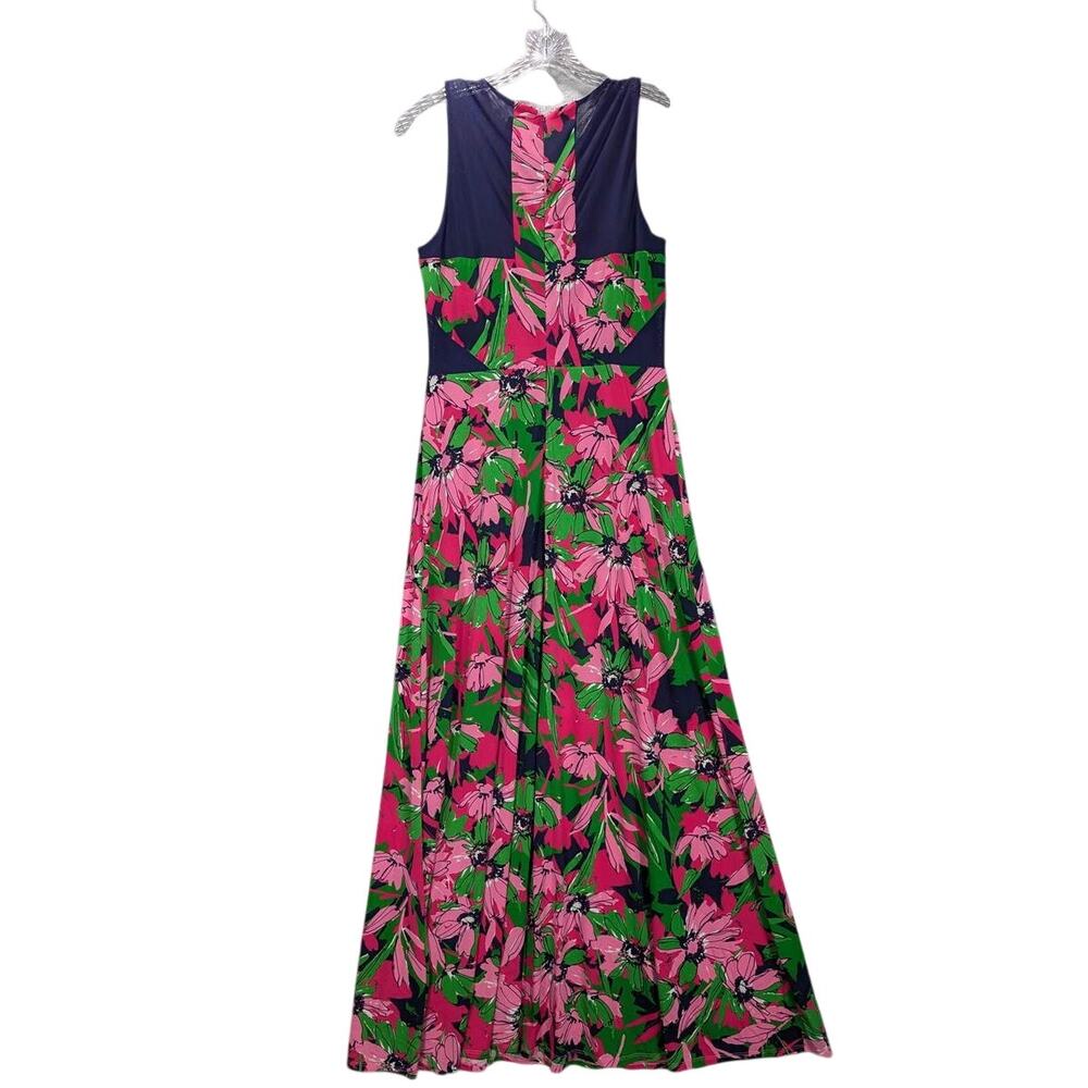 Taylor Maxi Dress Womens 6 Pink Blue Green Floral Sleeveless Mesh Panels Boho - Picture 2 of 10